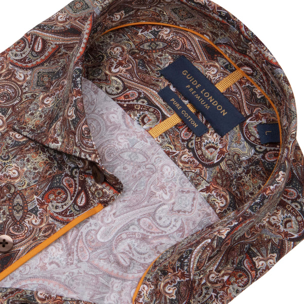 Earthy Paisley Long Sleeve Cotton Shirt