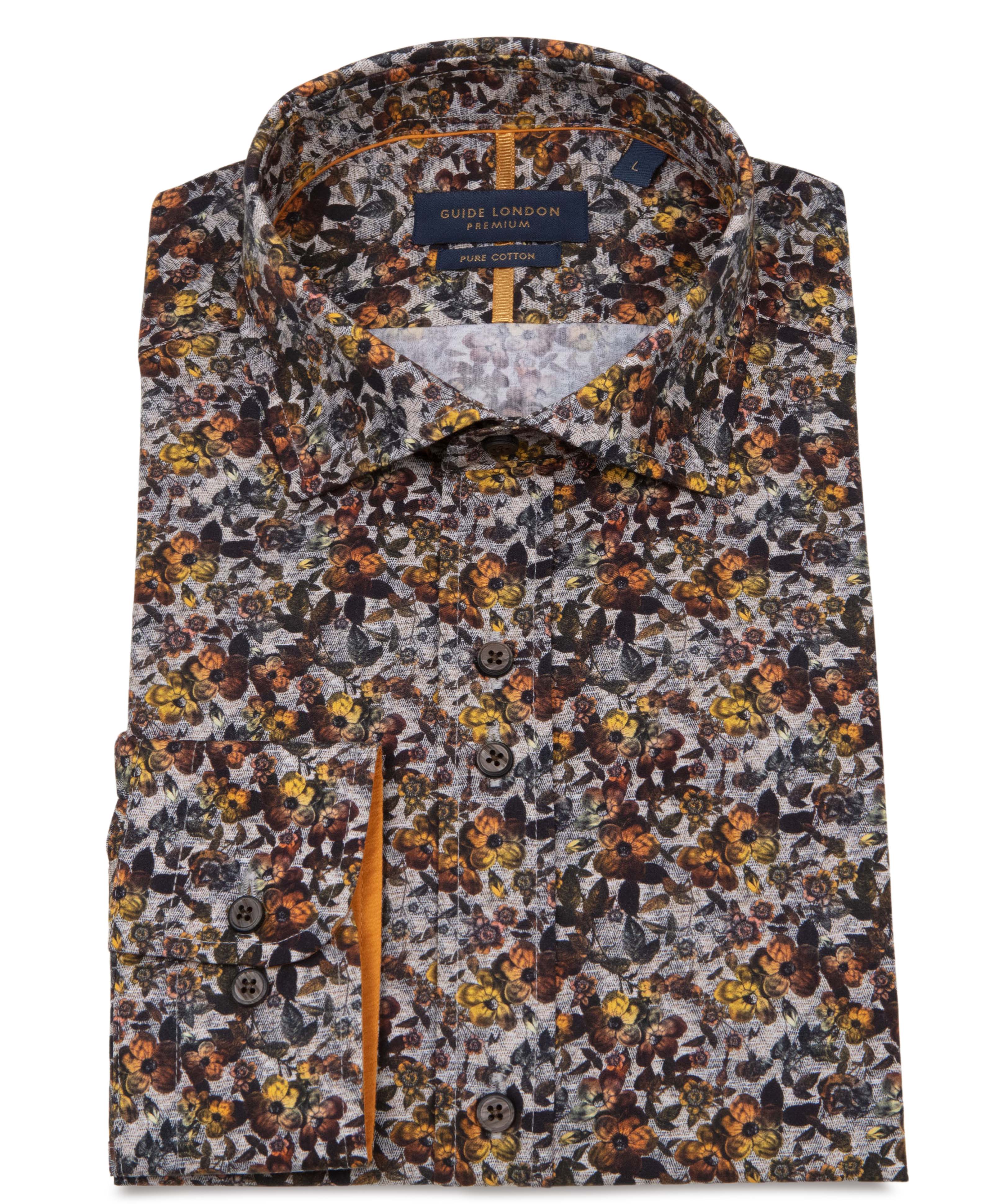 Men's Long Sleeve Floral Ecru Shirt The Cotswold Tailor