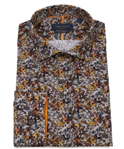 Men's Long Sleeve Floral Ecru Shirt
