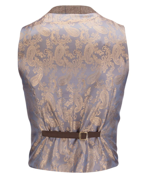 Men's Checked Waistcoat in Rich Brown Herringbone