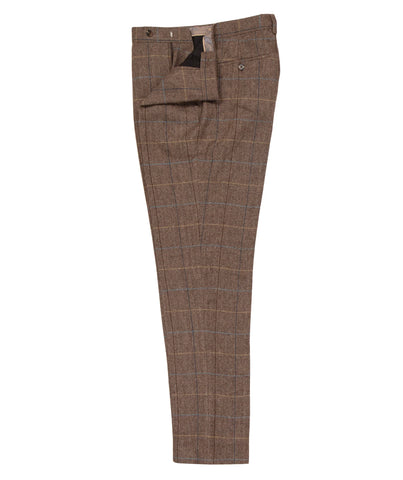 Men's Checked Trousers in Rich Brown Herringbone