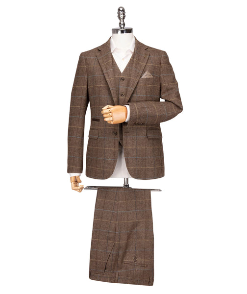 Men's Checked Jacket in Rich Brown Herringbone