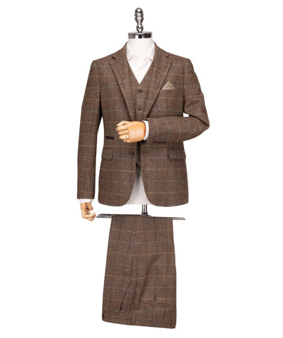 Men's Checked Jacket in Rich Brown Herringbone