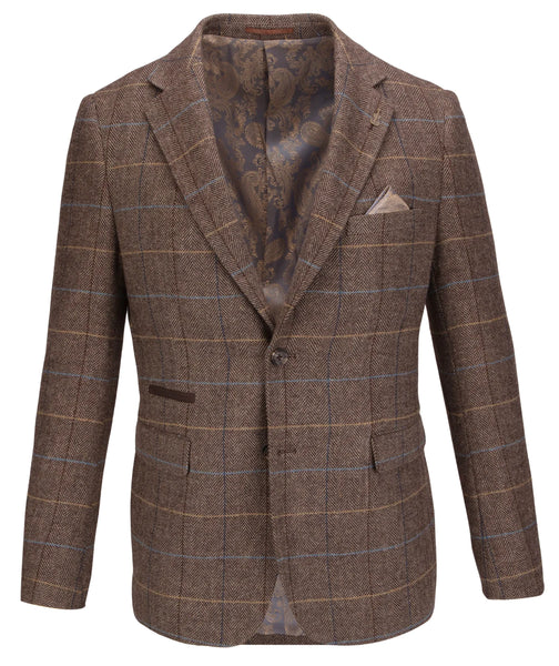 Men's Checked Jacket in Rich Brown Herringbone