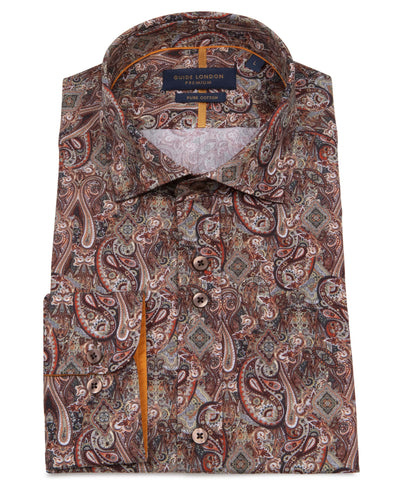 Earthy Paisley Long Sleeve Cotton Shirt