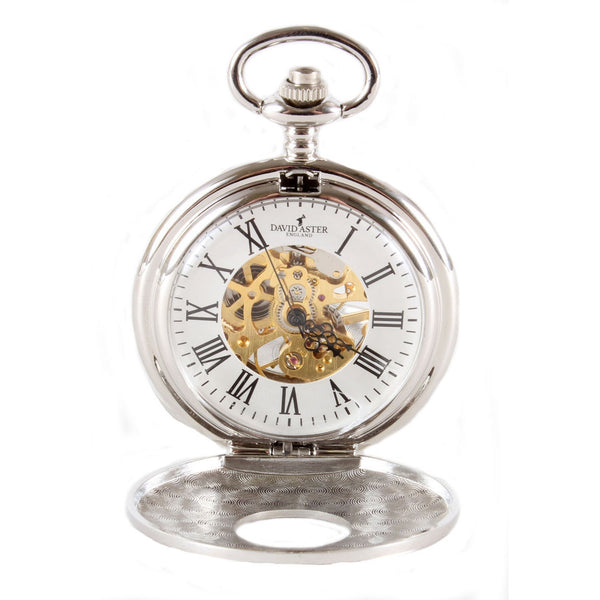 Silver Patterned Quartz Half Hunter Mechanical Pocket Watch