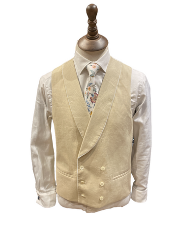 Sand Linen Double Breasted Shawl  Lapel Waistcoat